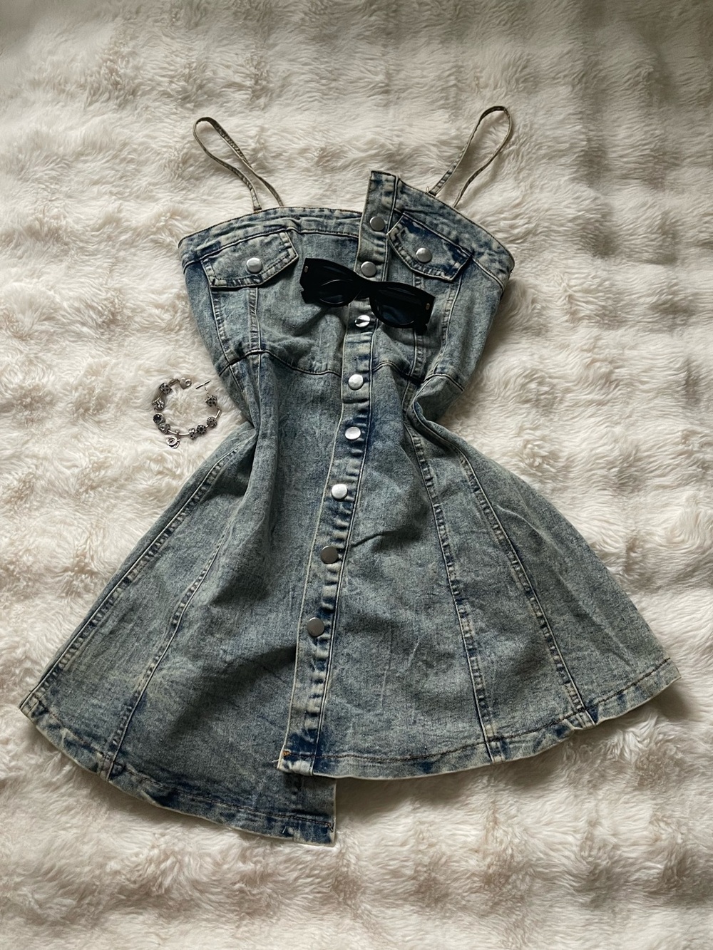 Asymmetrical Denim Button-Front Minidress